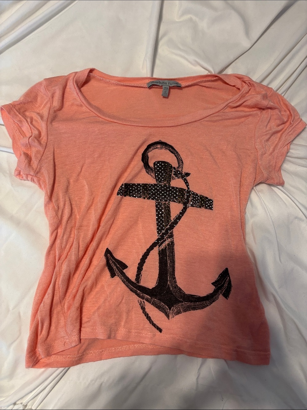 Charlotte Russe Coral Pink Anchor Graphic Tee